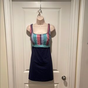 Lands' End Women's One Piece Swimsuit - Navy and Multicolor